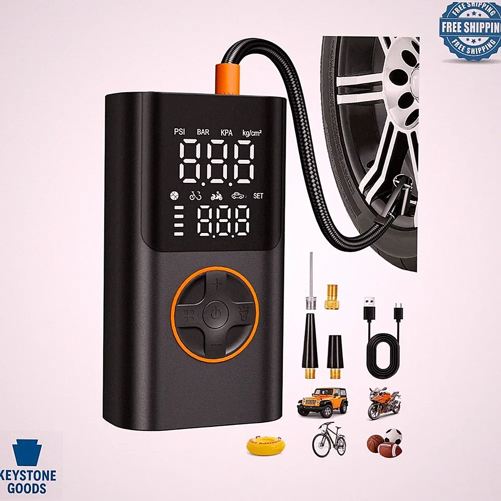 150PSI Portable Tire Inflator & Air Compressor with USB & Auto Shut-Off