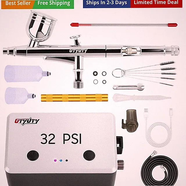 32 PSI Portable Airbrush Kit with Compressor,Dual‑Action 0.3mm Airbrush Gun,...