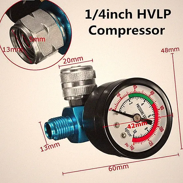 Car Digital Spray Paint Gun Regulator Air Pressure Gauge 1/4inch HVLP Compressor