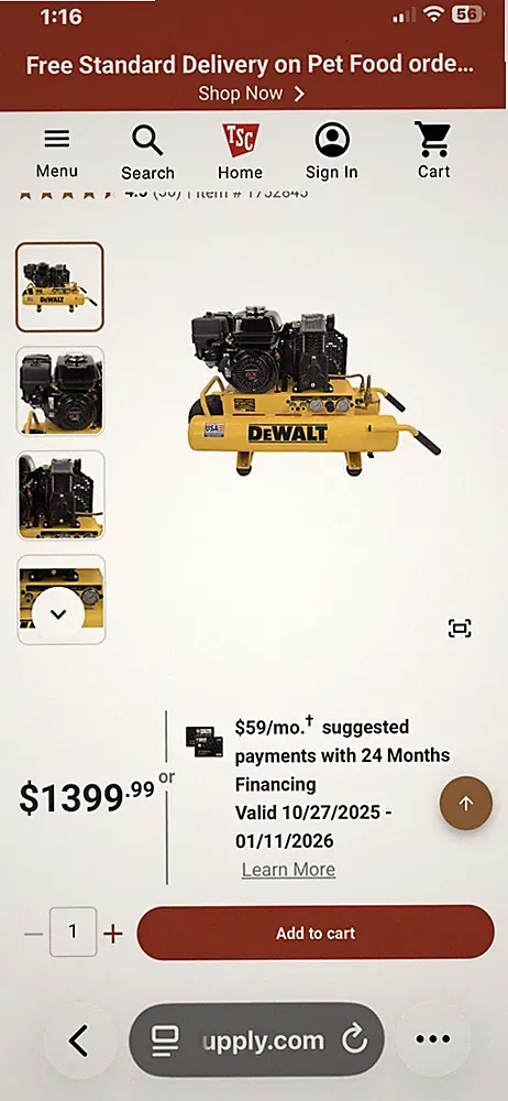 DEWALT DXCMTB5590856 5.5 HP 8 Gallon Wheelbarrow Air Compressor