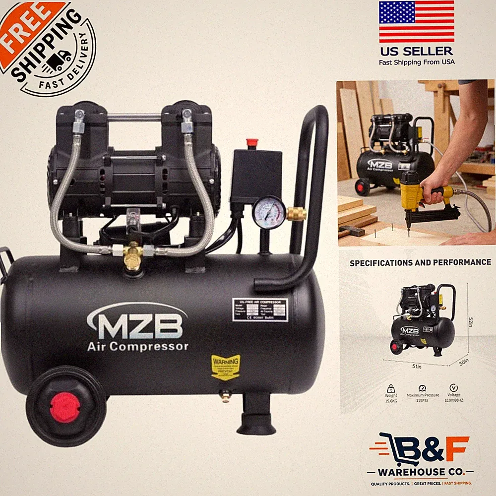 MZB Ultra Quiet 6.4 Gallon Air Compressor - Fast Inflation, Safe & Reliable