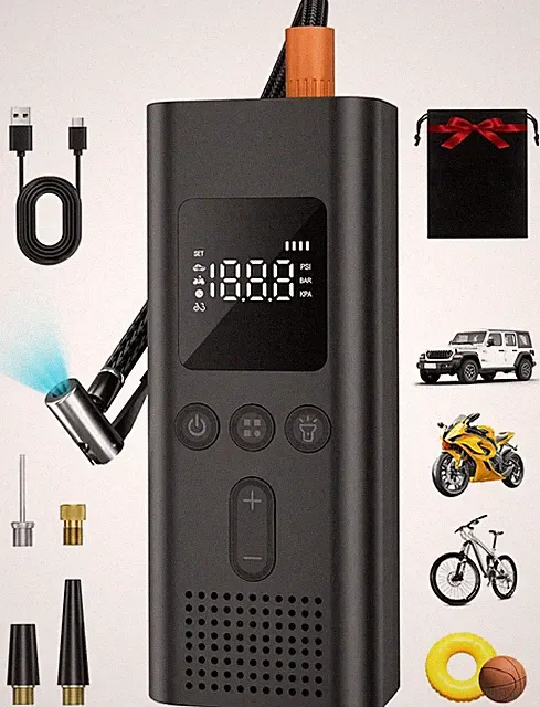 Portable Cordless Air Compressor 150 PSI with LED Light for Car Motorcycle